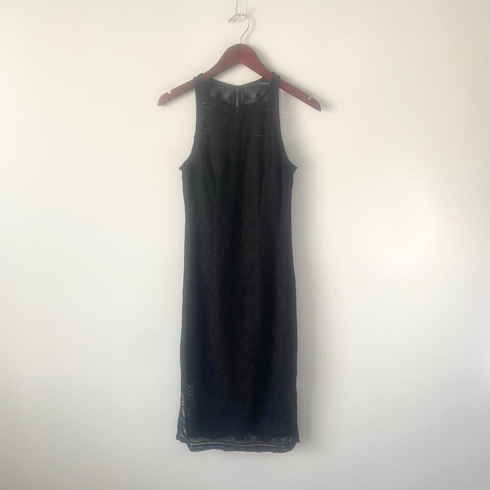 NWT Trina Turk Black Overlay Lace Sleeveless Midi Dress Size 4